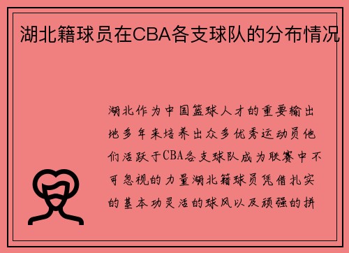 湖北籍球员在CBA各支球队的分布情况